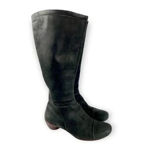 ECCO Women's Black Suede Leather Tall Boot‎ Brown Heel Sz 5 5.5 EU 36 Zip